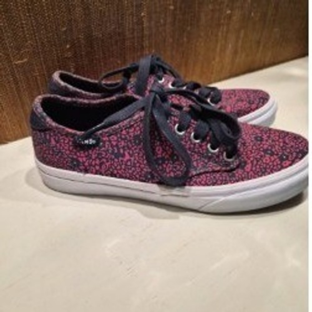 Vans Authentic Pink Navy Blue Floral Leopard Print Sneakers Women's 7